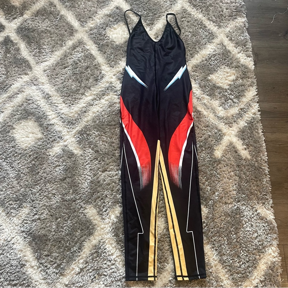 Black Red & Gold Graphic Jumpsuit